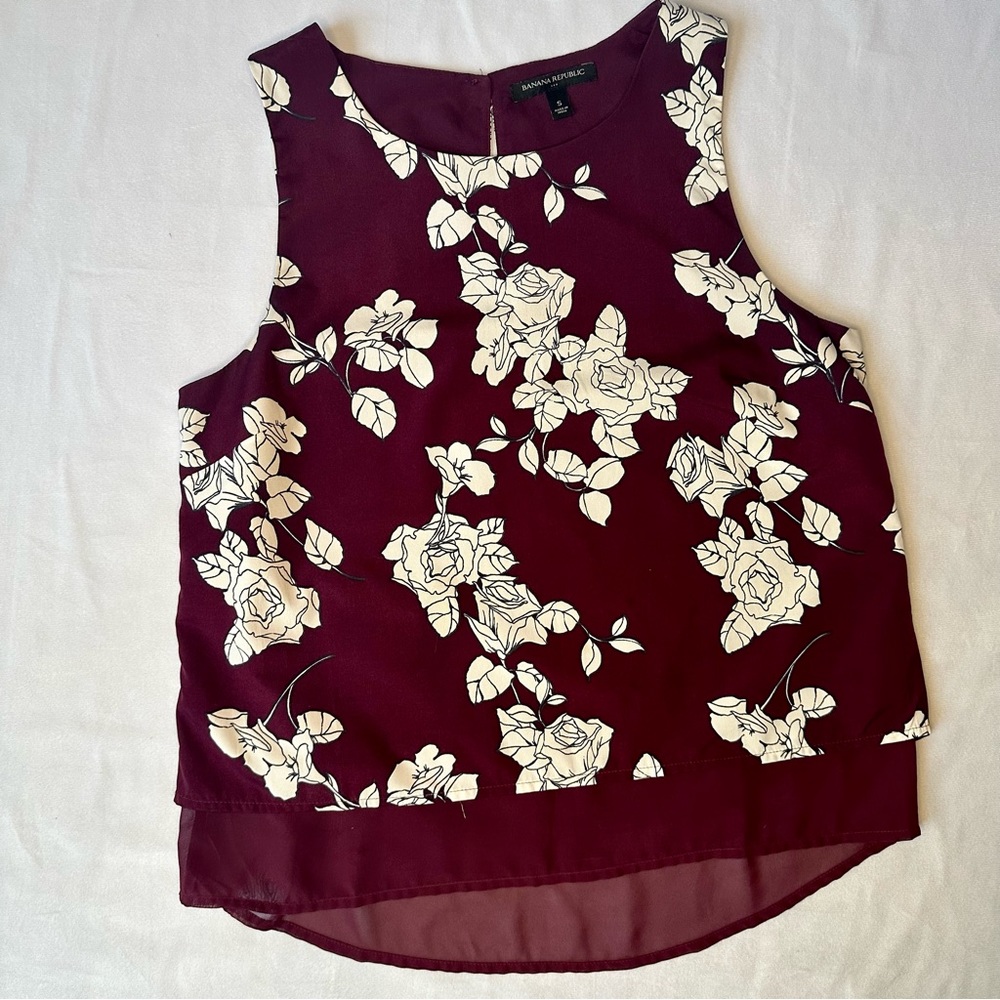 Banana Republic Sleeveless Blouse, Burgundy and Floral